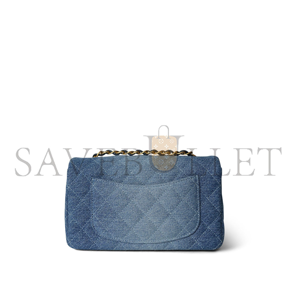 CHANEL 24S BLUE DENIM QUILTED MINI RECTANGULAR FLAP AS6990 (20*12*7cm)